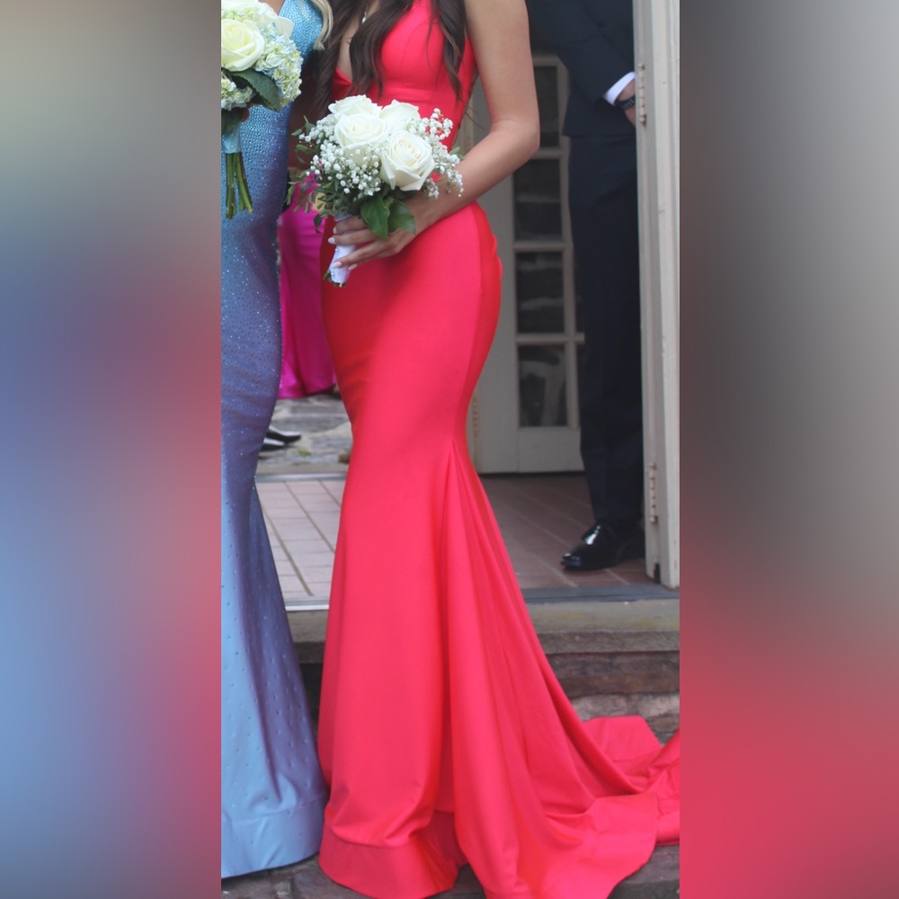 Coral red colored prom dress